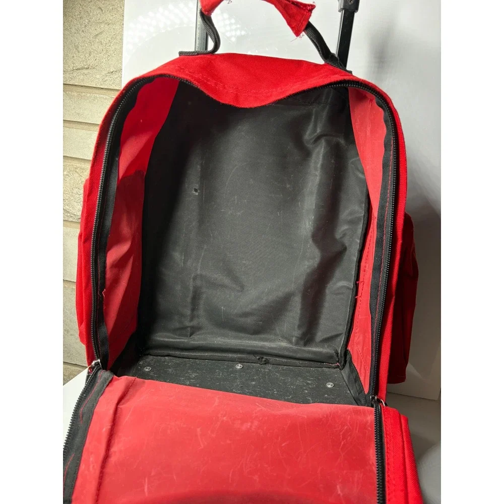 American Red Cross Rolling Backpack Red Canvas Emergency Utility Bag Wheels